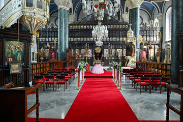 interior of church before Orthodox Christening Ceremony 