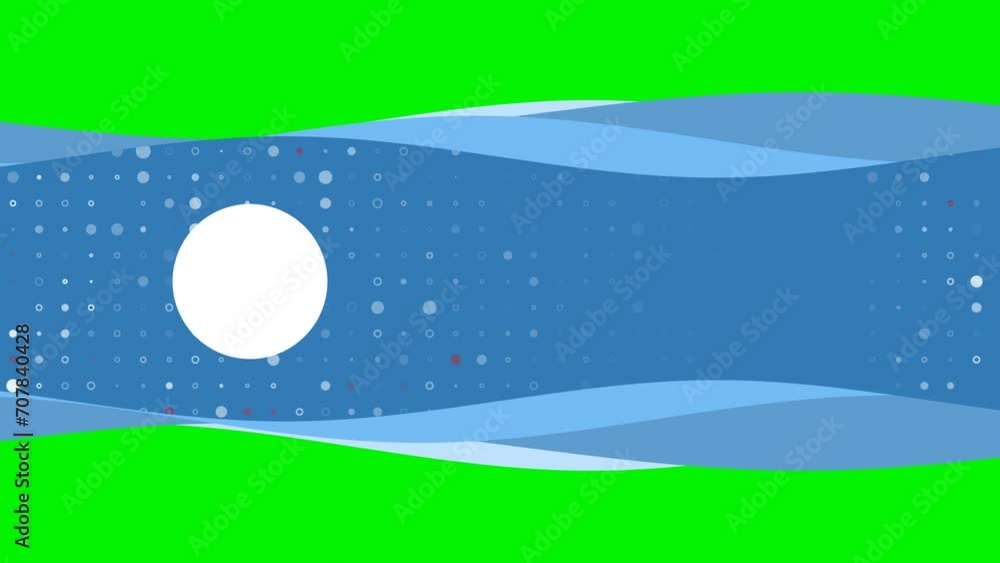 Poster animation of blue banner waves movement with white circle symbol on the left. on the background ther