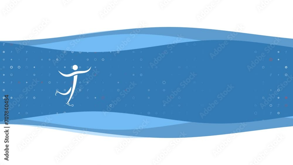 Poster animation of blue banner waves movement with white figure skating symbol on the left. on the backgro