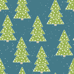 Winter seamless pattern with Christmas tree and snowflakes on color background. Vector illustration for fabric, textile wallpaper, posters, gift wrapping paper. Merry Christmas and New year Vector