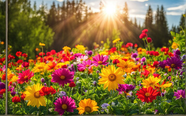Obraz premium Colorful flower garden under the sunlight