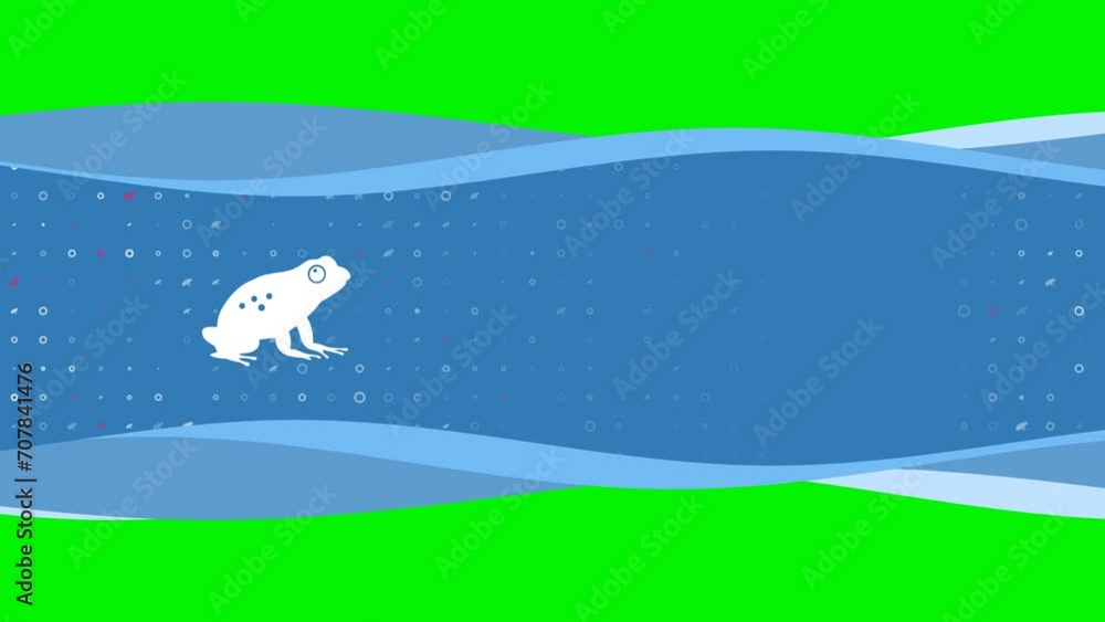 Poster animation of blue banner waves movement with white frog symbol on the left. on the background there 