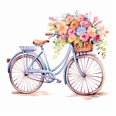 Aquarell Vintage-Fahrrad mit Blumenkorb Illustration