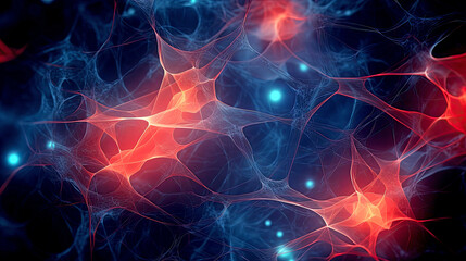3D background with neural cells transmitting impulses. AI generated illustration.