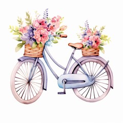 Fototapeta na wymiar Aquarell Vintage-Fahrrad mit Blumenkorb Illustration