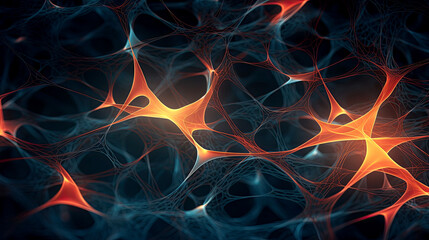 3d glow background with neuron cells in gray and orange colors. AI generated illustration.