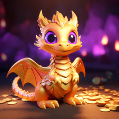 Cute golden dragon figurine with purple ice
