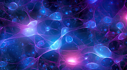 Neon futuristic wallpaper with neuron cells. AI generated illustration.