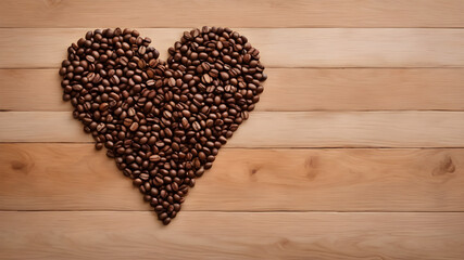 heart made of coffee beans on wooden white background