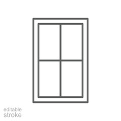 Window icon. Simple outline style. Window frame, construction, room, house, home interior concept. Thin line symbol. Vector illustration isolated. Editable stroke.