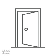 Opened door icon. Simple outline style. Door, open, enter, exit, entrance, house, home interior concept. Thin line symbol. Vector illustration isolated. Editable stroke.
