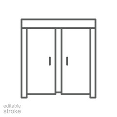 Sliding door icon. Simple outline style. Slide, door, entrance, construction, room, house, home interior concept. Thin line symbol. Vector illustration isolated. Editable stroke.