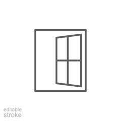 Window icon. Simple outline style. Window open, frame, square, glass, construction, room, house, home interior concept. Thin line symbol. Vector illustration isolated. Editable stroke.