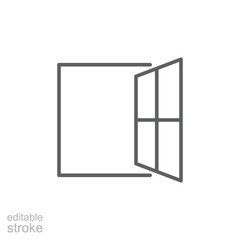 Window icon. Simple outline style. Window open, frame, square, glass, construction, room, house, home interior concept. Thin line symbol. Vector illustration isolated. Editable stroke.