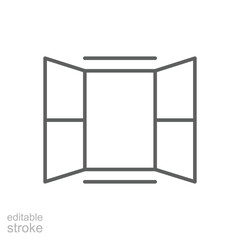 Opened window icon. Simple outline style. Open window, frame, room, house, home interior concept. Thin line symbol. Vector illustration isolated. Editable stroke.