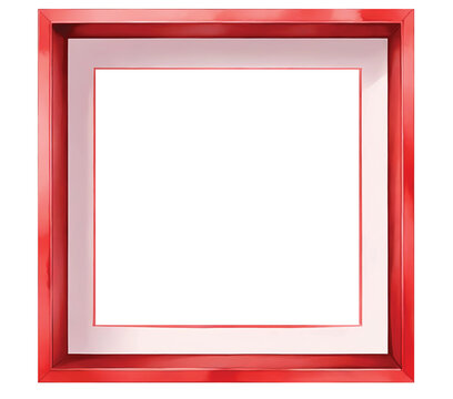 Red picture frame, Red frame with isolated background, watercolor red picture frame with isolated background.