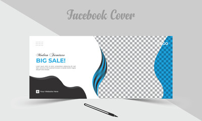 Modern furniture big sale facebook cover template design for sales promotion 