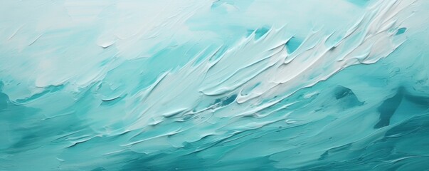 Fototapeta na wymiar Cyan closeup of impasto abstract rough white art painting texture 
