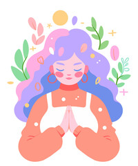 a girl meditating with flowers around