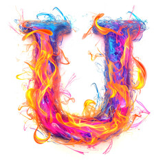 A colorful, flames letter "U" on a white background. Ai generated.