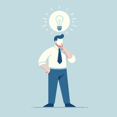 Minimalist Illustration of People with Brilliant Ideas. Thinking Person with Lighted Bulb. Symbol of Creativity and Innovation