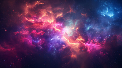 Naklejka premium 5353X3000 pixel,300DPI,size 17.5 X 10 INC. luminous neon galaxy, with vibrant starbursts, glowing gas clouds