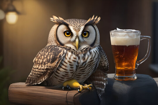 Artistic image of owl with a cocktail on generative AI 