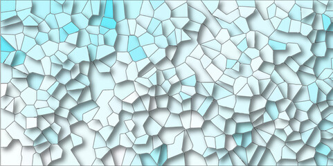 light blue Broken quartz stained Glass Background with White lines. Voronoi diagram background. Seamless pattern with 3d shapes vector Vintage background. Geometric Retro tiles pattern