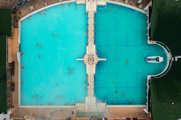 Aerial close up view about the thermal bath at Harkany, Hungary