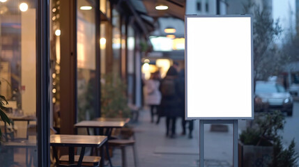 Empty banner for advertising at the restaurant and blur motion. Created using generative AI.