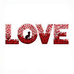 valentine day vector design with the word love and a cute cat