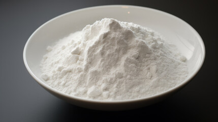 Fototapeta na wymiar Powder of illicit drug, cocaine or amphetamine, in small bowl, close-up