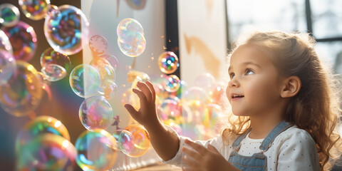Bubble Wand in Children's Birthday and Holiday. Banner with place for text