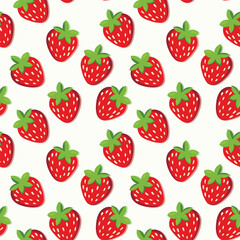 Seamless pattern with strawberry on color background. Natural delicious fresh ripe tasty fruit. Vector illustration for print, fabric, textile, banner, other design. Food concept.