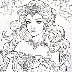 coloring page of a princess