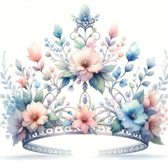 watercolor clipart of a delicate floral tiara on a white background.