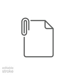 File attachment icon. Simple outline style. Paper clip, attach document, fastener, upload attachments, office concept. Thin line symbol. Vector isolated on white background. Editable stroke SVG.