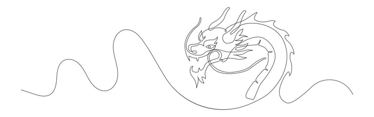Continuous one line drawing ancient Chinese dragon. Vector illustration Chinese new year.