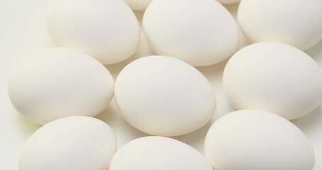 Many white chicken eggs. Food and food preparation concept. - 707863810