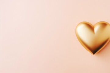 Golden heart on pastel pink background. Happy Valentine's Day greeting card top view.