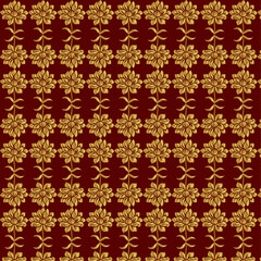 Golden luxury flowers on red background. background pattern decoration for printing, fabric, web, poster, banner, and card concept vector illustration