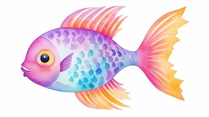 underwater fish sea animals. ocean life watercolor on white background