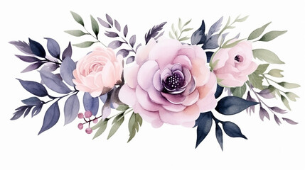 wedding invitation elegant design with beautiful flower garden watercolor on white background
