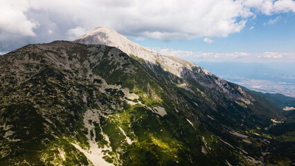 Vihren peak, Pirin mountain, Bulgaria. Aerial drone shot by summer - 707865610