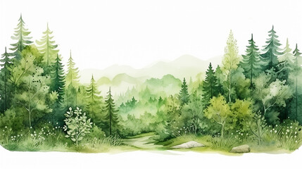 wedding theme design with green landscape watercolor