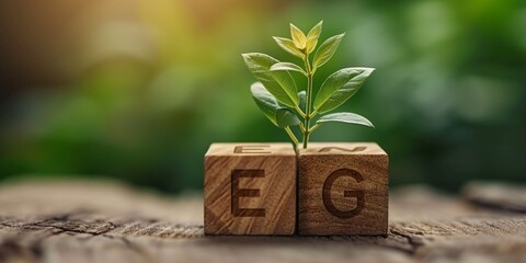 Environmental, social, and governance make up the ESG concept.A woodblock with the ESG icon represents a concept for long-term, sustainable corporate growth. consider the social structure, the environ - obrazy, fototapety, plakaty