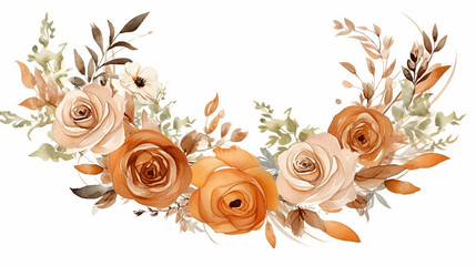 wreath of brown watercolor roses and wild flower