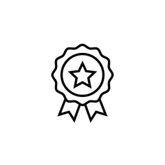 Rosette stamp icon. Simple outline style. Winner medal with star and ribbon, award, first place badge, best quality concept. Thin line symbol. Vector isolated on white background. SVG. - obrazy, fototapety, plakaty