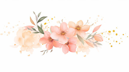 feminine badge with peach watercolor background flower - obrazy, fototapety, plakaty