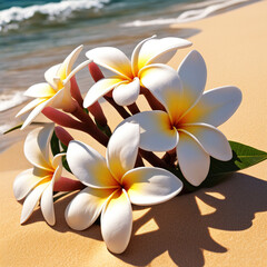 Frangipani flower on the beach sunny day